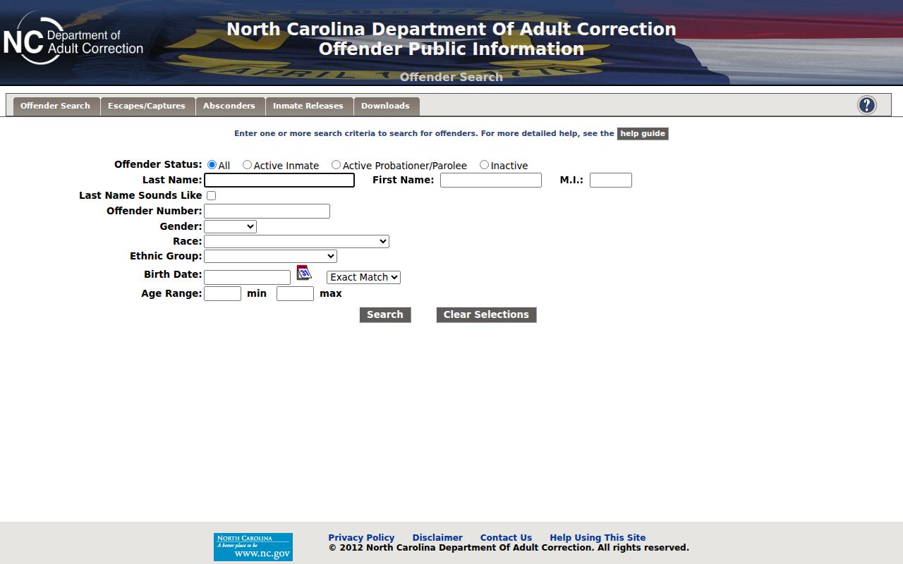 Goldsboro people search using North Carolina DAC offender records