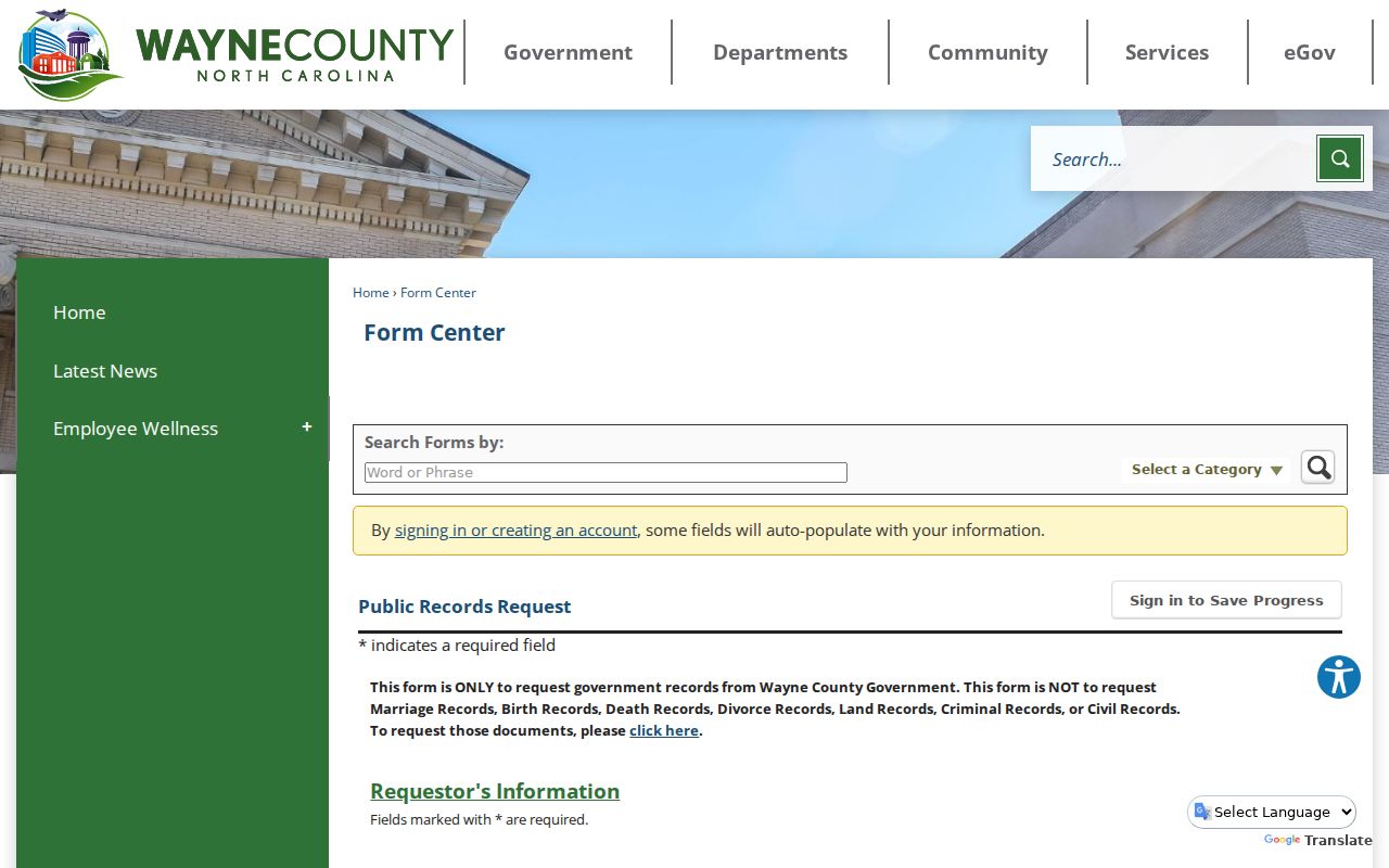 Goldsboro public records request form for Wayne County government