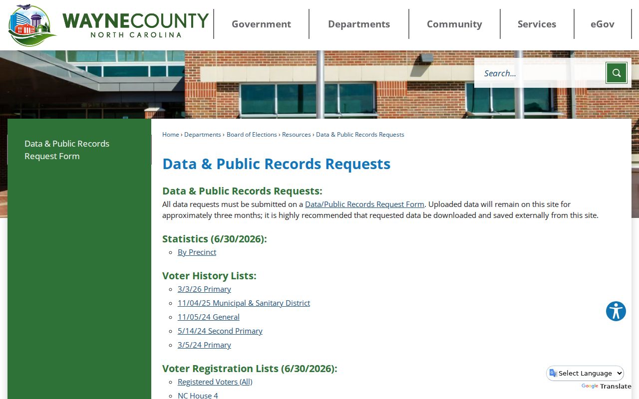 Goldsboro voter registration records and Wayne County voter history downloads